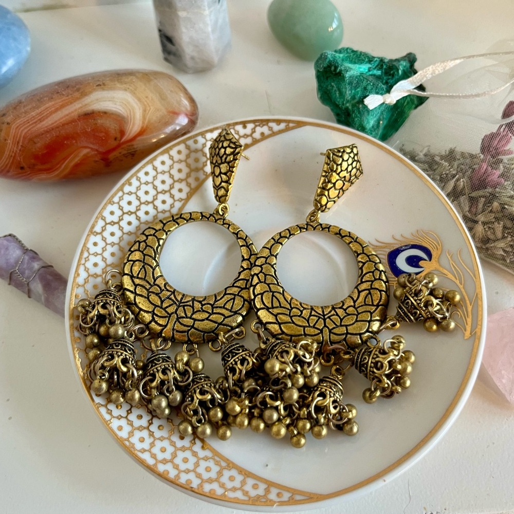 Moroccan gold earrings with bangles